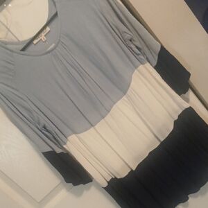 Indigo Soul Blue, White, Black Colorblock Blouse